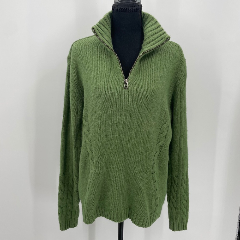 VTG 90s Eddie Bauer Angora Wool Blend Green Quarter-Zip‎ Sweater Fits Women's L